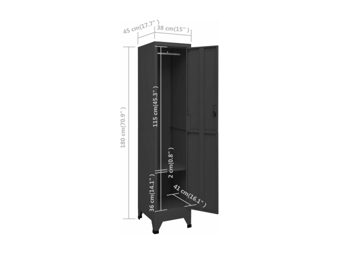 Vente Unique Armoire à Casiers Anthracite 38x45x180 Cm Acier
