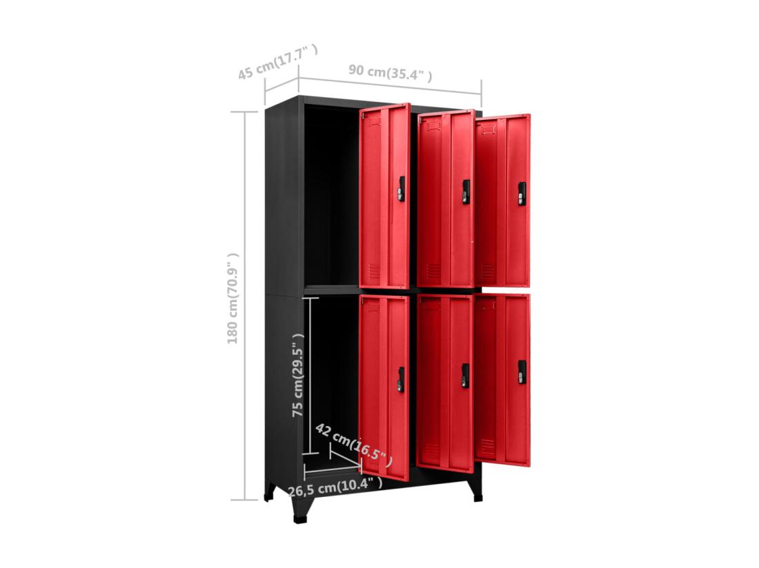 Vente Unique Armoire à Casiers Anthracite Et Rouge 90x45x180 Cm Acier