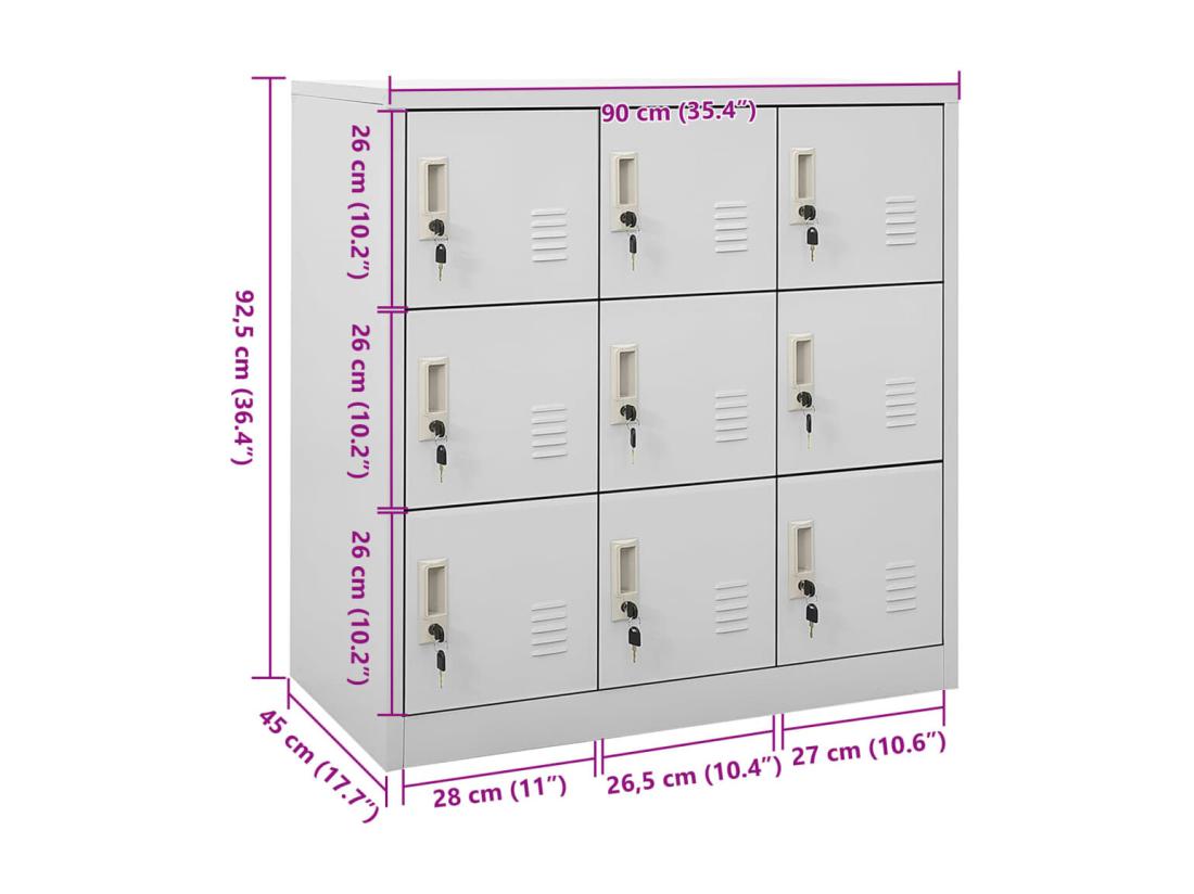 Vente Unique Armoire à Casiers Gris Clair 90x45x92 5 Cm Acier