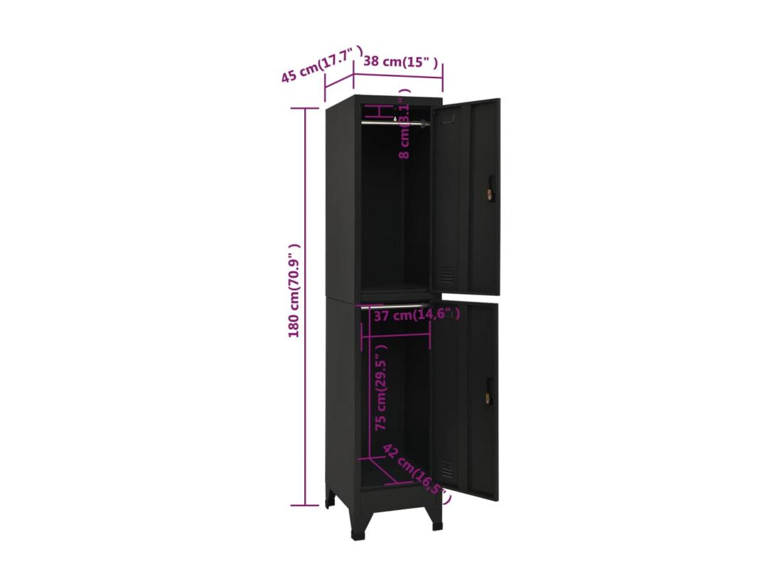 Vente Unique Armoire à Casiers Noir 38x45x180 Cm Acier