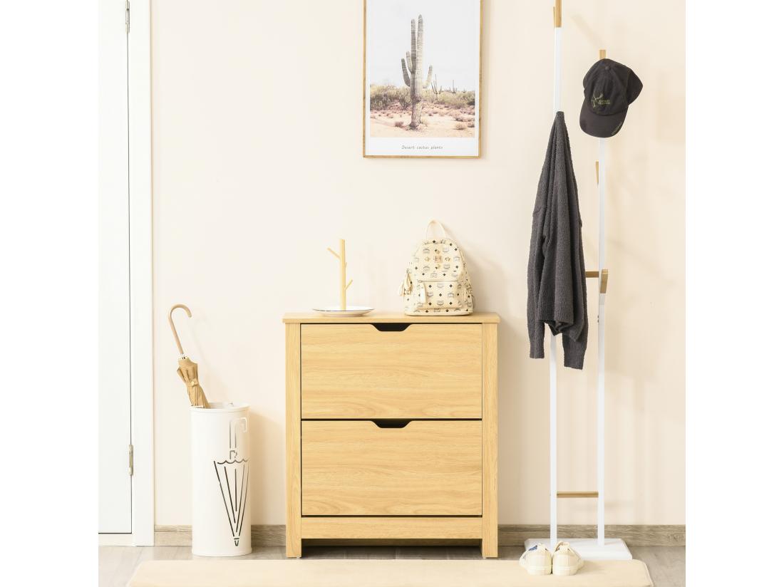 Vente Unique Armoire à Chaussures 2 Portes Abattantes 2 Compartiments Panneaux Particules Aspect Bois