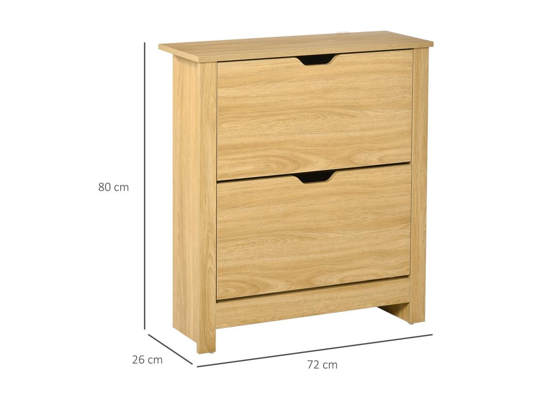 Vente Unique Armoire à Chaussures 2 Portes Abattantes 2 Compartiments Panneaux Particules Aspect Bois