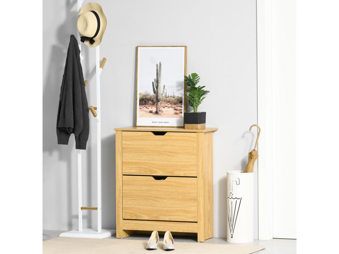 vente unique Armoire à chaussures 2 portes abattantes 2 compartiments panneaux particules aspect bois