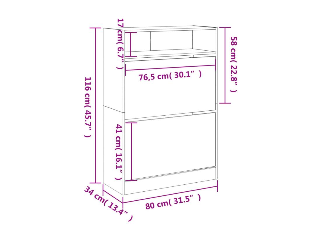 Vente Unique Armoire à Chaussures 2 Tiroirs Rabattables Blanc 80x34x116