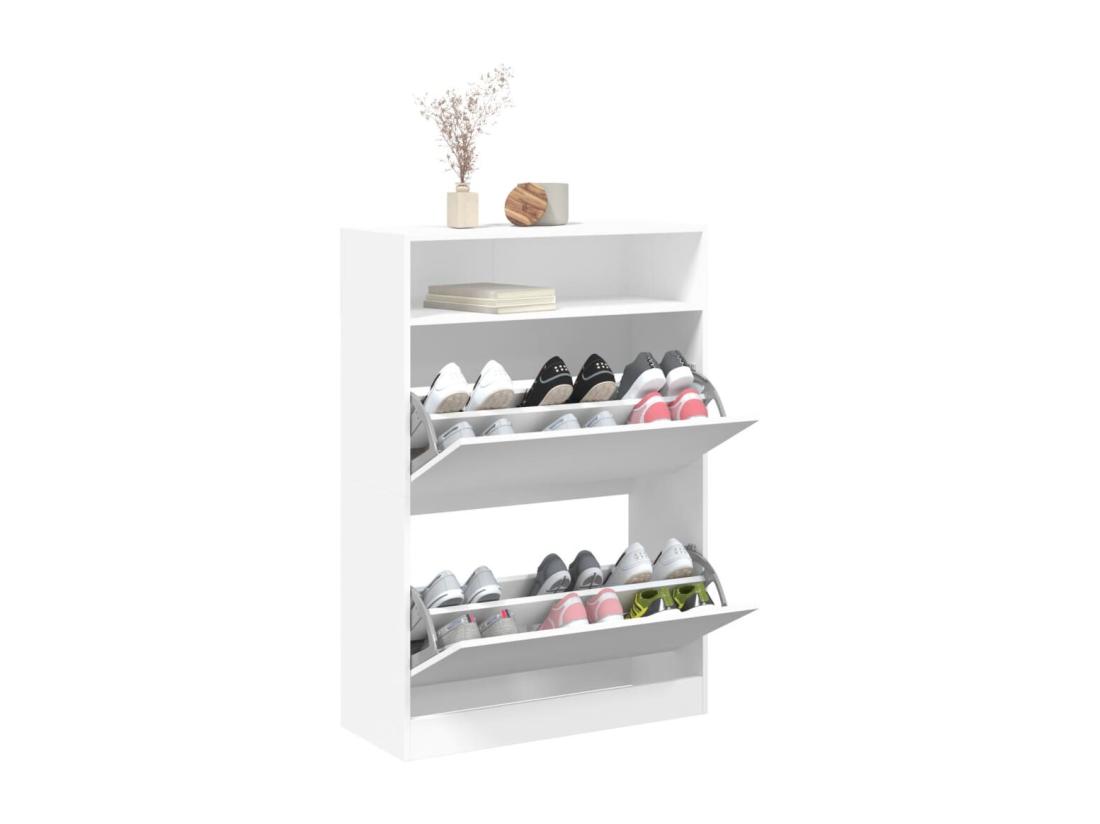 Vente Unique Armoire à Chaussures 2 Tiroirs Rabattables Blanc 80x34x116