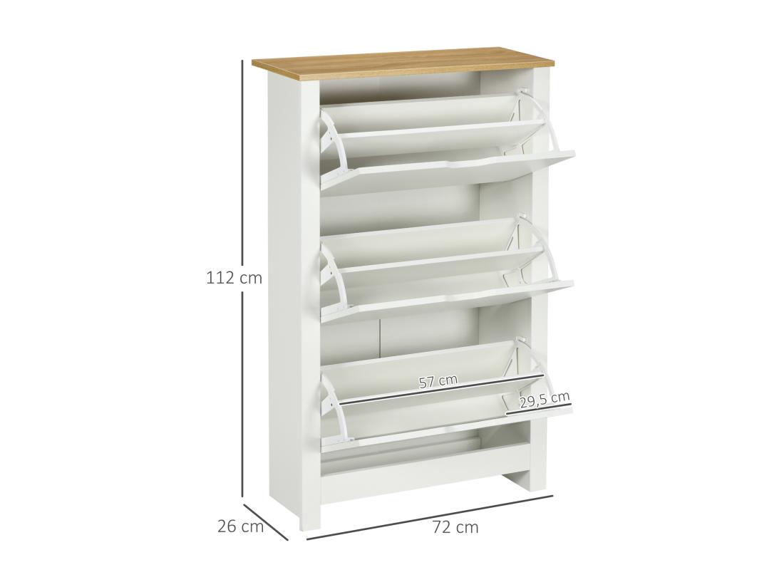 Vente Unique Armoire à Chaussures 3 Portes Abattantes 2 Compartiments Panneaux Particules Blanc Chêne