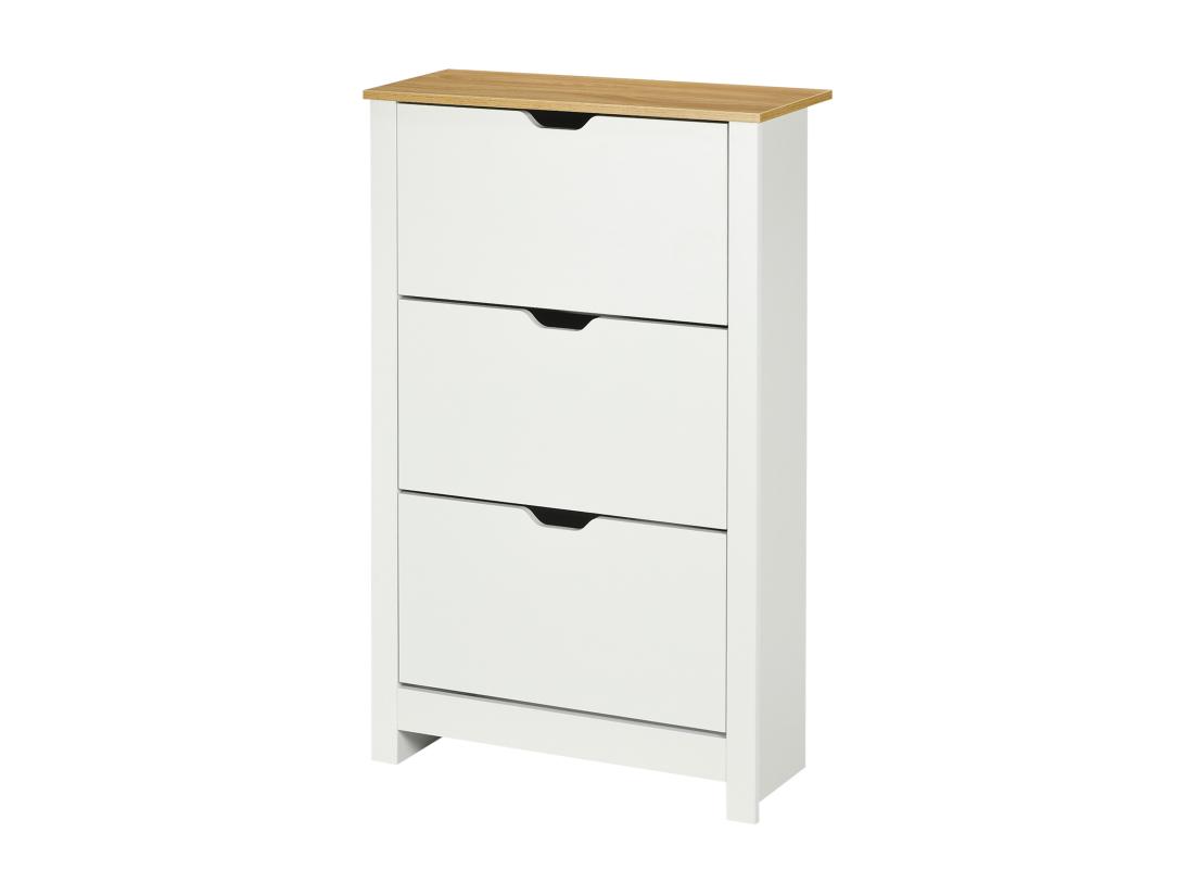 Vente Unique Armoire à Chaussures 3 Portes Abattantes 2 Compartiments Panneaux Particules Blanc Chêne