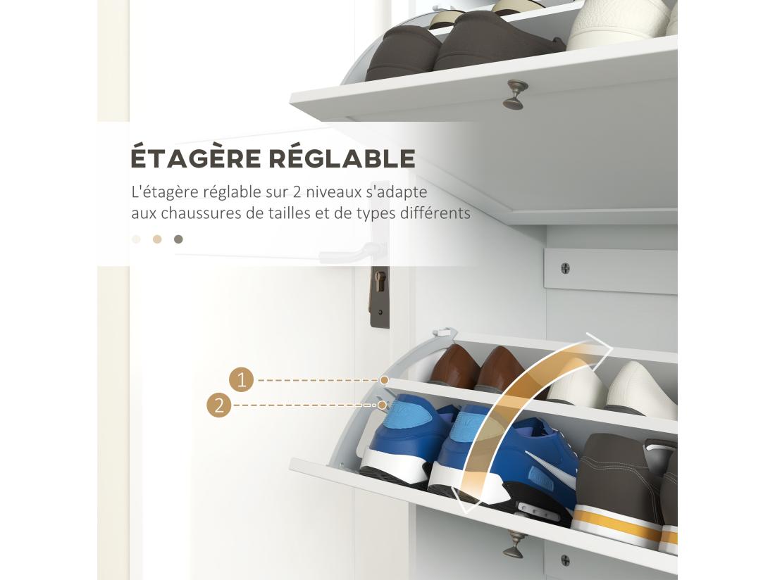 Vente Unique Armoire à Chaussures 3 Portes Abattantes 2 Compartiments Panneaux Particules Blanc Aspect Chêne Clair