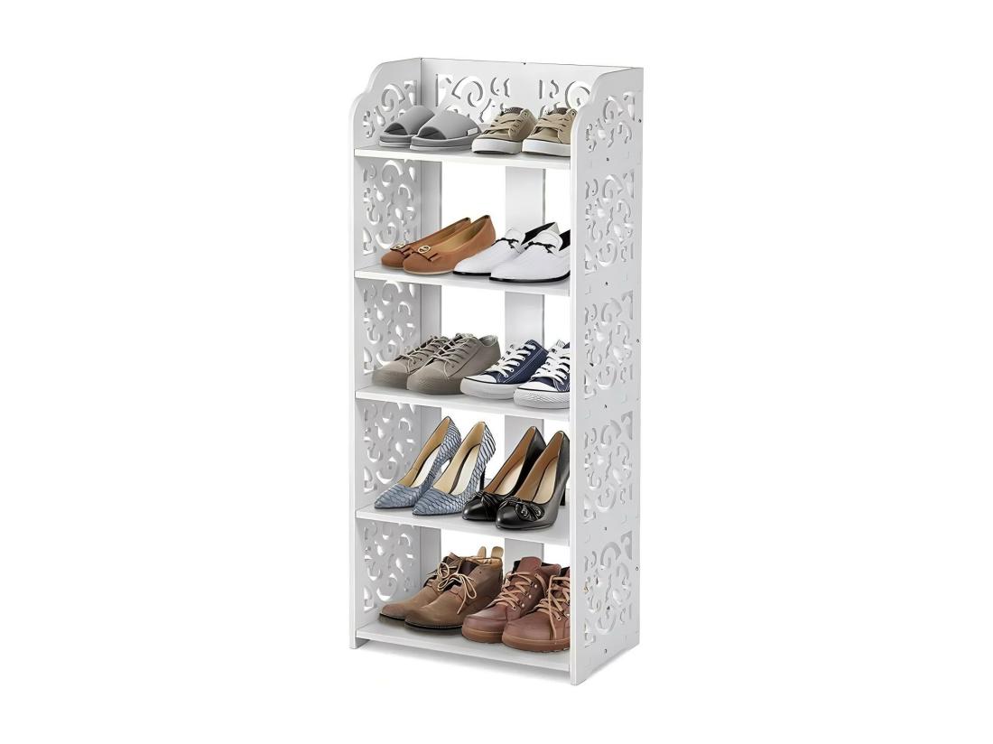 Vente Unique Armoire à Chaussures à 5 Niveaux Meuble à Chaussures Étagère De Rangement Pratique 23x40x90cm - Blanc