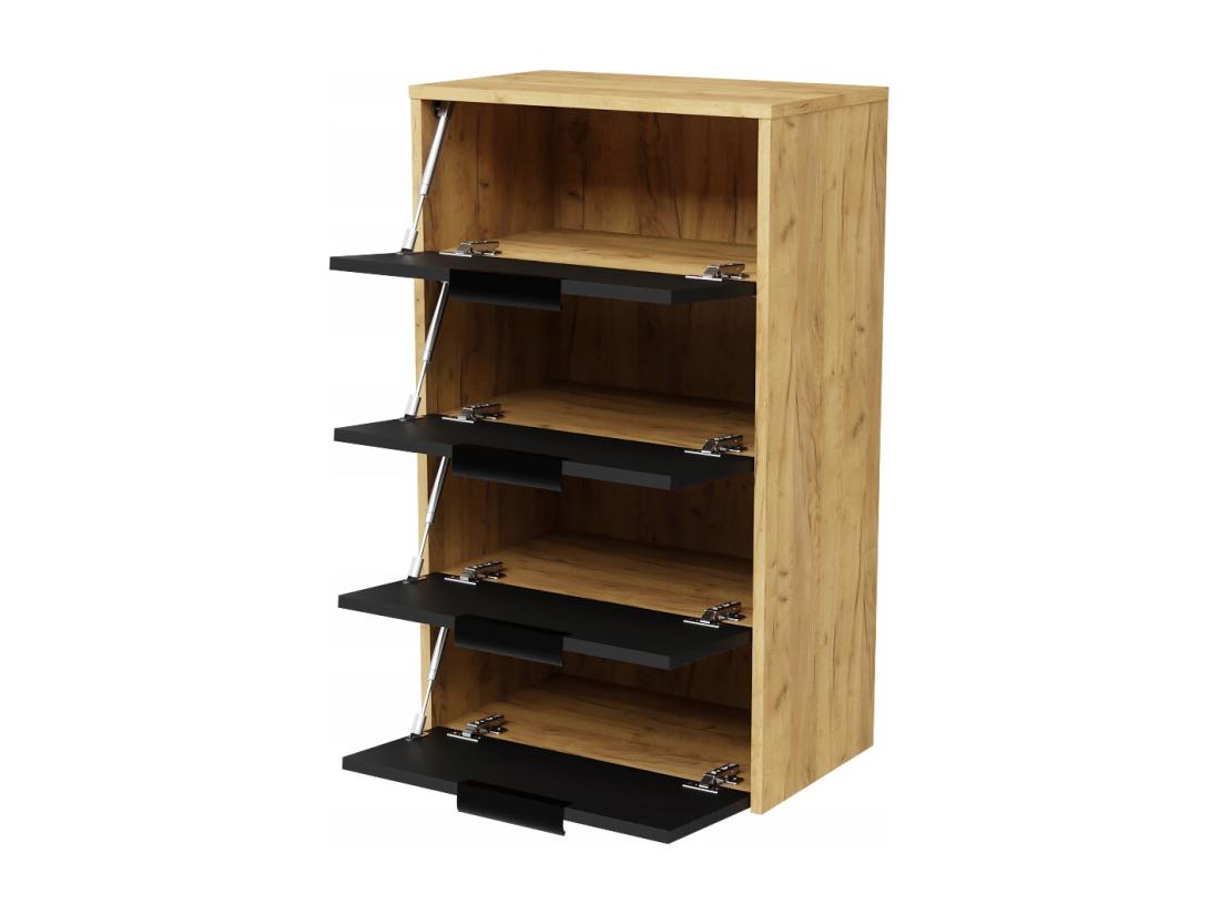 Vente Unique Armoire à Chaussures En Chêne Doré Craft Et Commode Noire Pour Hall D'entrée Moderne. Étagère à Chaussures