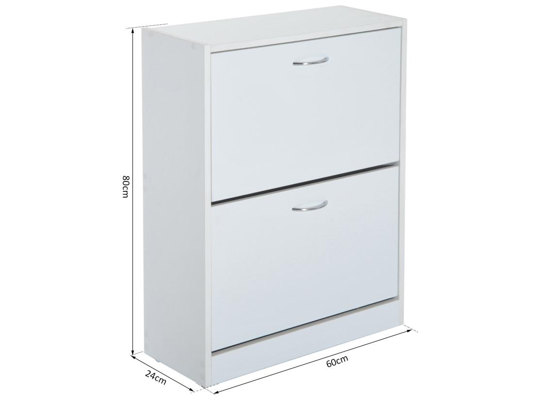 Vente Unique Armoire à Chaussures Meuble à Chaussures Dim. 60L X 24l X 80H Cm 2 Portes Abattantes Blanc
