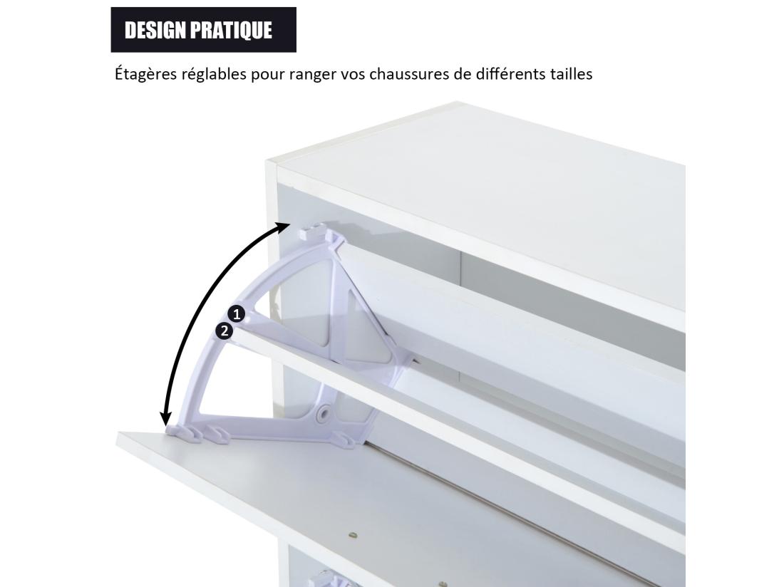 vente unique Armoire à chaussures meuble à chaussures dim. 60L x 24l x 80H cm 2 portes abattantes blanc