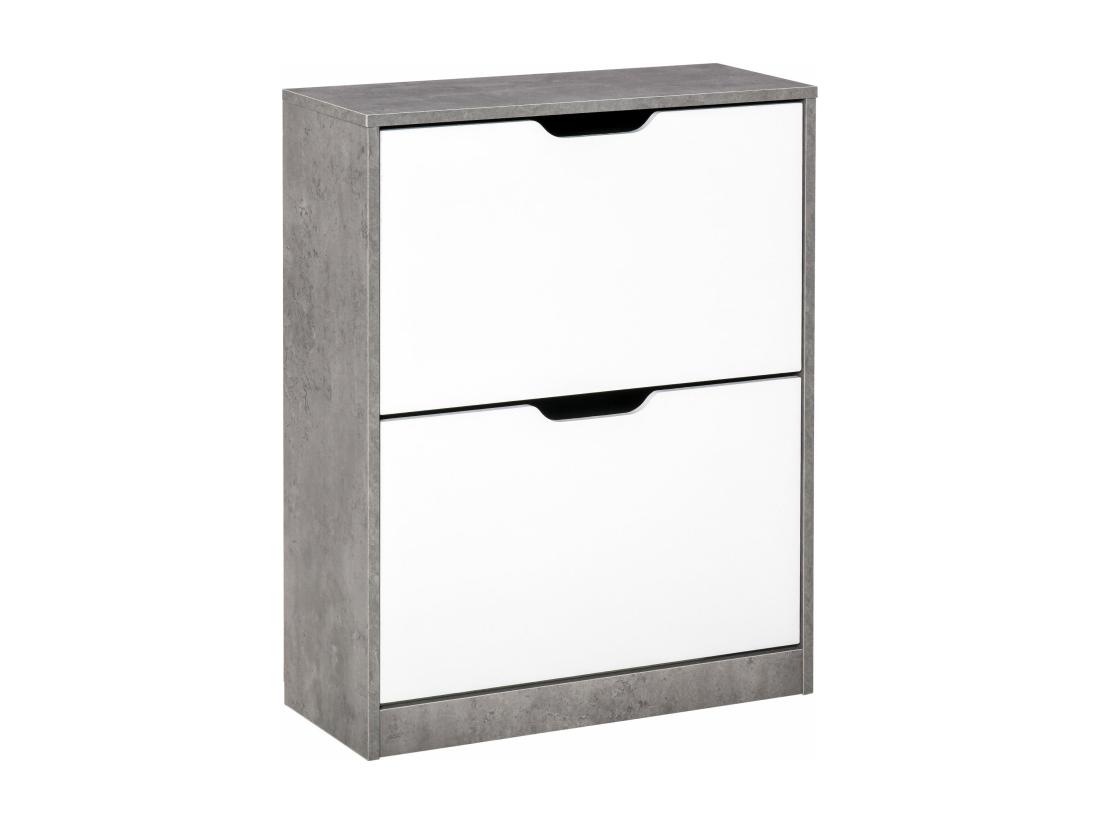 Vente Unique Armoire à Chaussures Meuble à Chaussures Dim. 62L X 26l X 81H Cm 2 Portes Abattantes Blanc Effet Béton Ciré