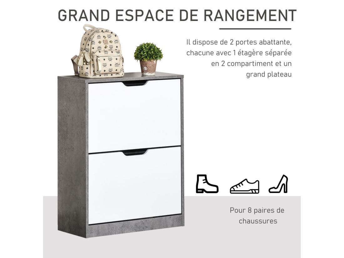 vente unique Armoire à chaussures meuble à chaussures dim. 62L x 26l x 81H cm 2 portes abattantes blanc effet béton ciré