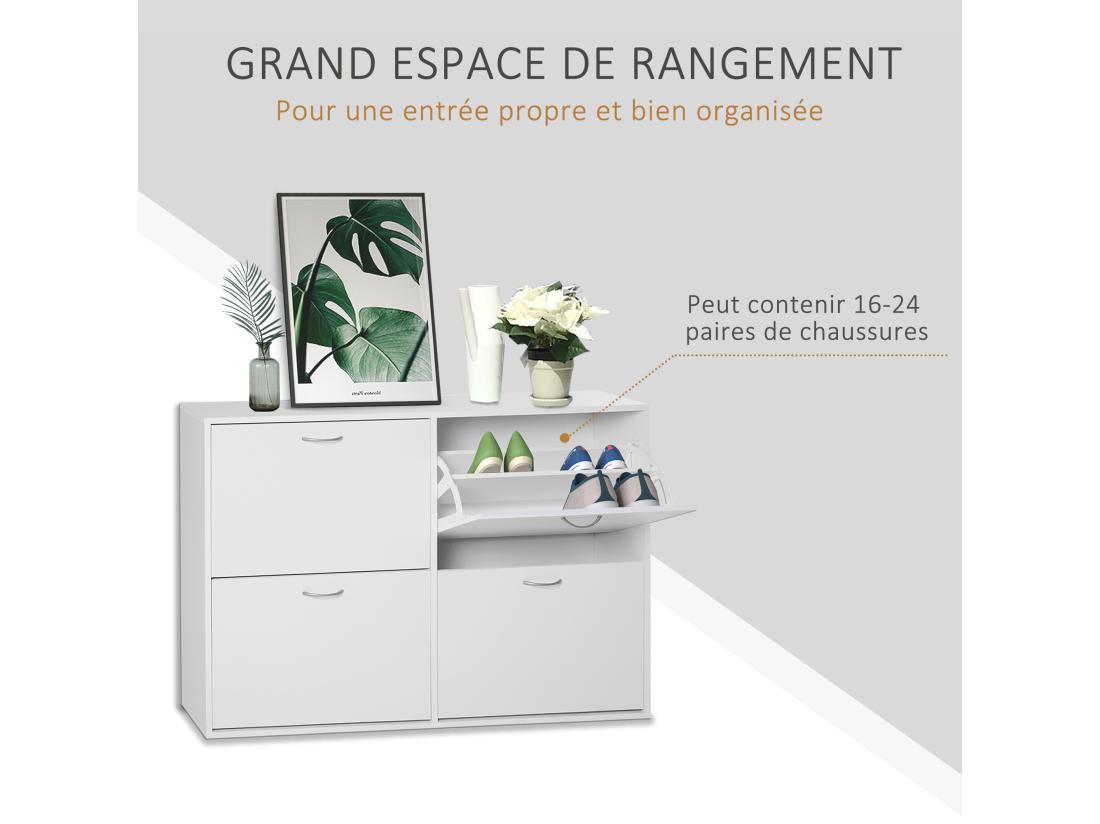 vente unique Armoire à chaussures meuble à chaussures grande taille dim. 120L x 24l x 81H cm 4 portes abattantes double niveau panneaux particules blanc vente unique Armoire à chaussures meuble à chaussures grande taille dim. 120L x 24l x 81H cm 4 portes abattantes double niveau panneaux particules blanc