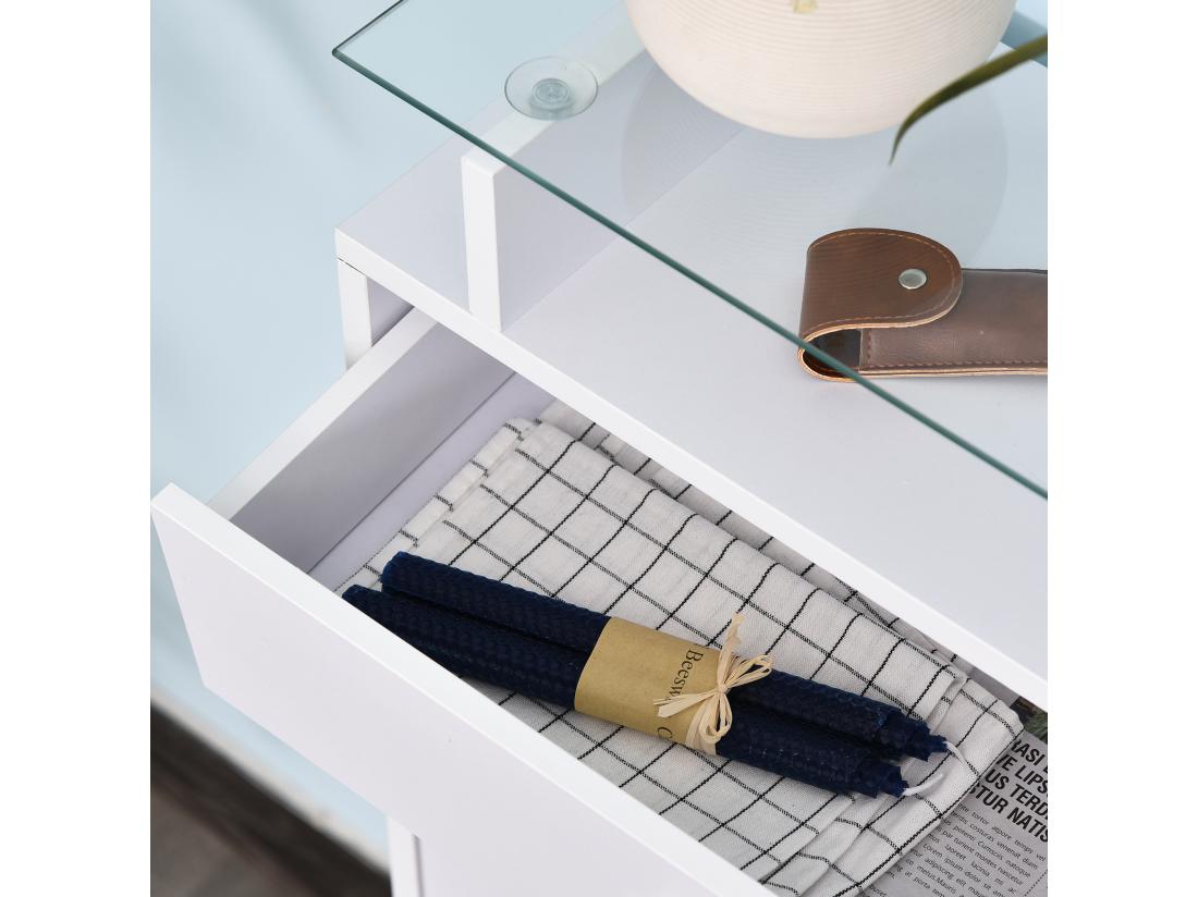 Vente Unique Armoire à Chaussures Organisateur De Luxe Pour Chaussures 2 Portes Abattantes 2 Compartiments Tiroir étagère Verre Panneaux Particules Blanc