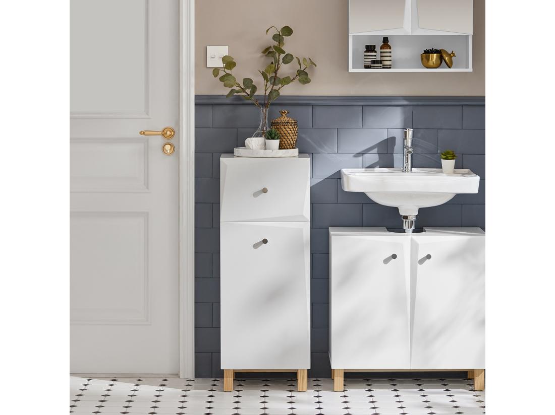 Vente Unique Armoire À Linge Corbeille À Linge Avec 1 Tiroir Et 1 Panier À Linge Amovible Blanc BZr93-w