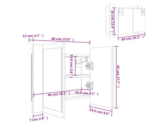 Vente Unique Armoire à Miroir LED Sonoma Gris 60x12x45 Cm Bois D'ingénierie
