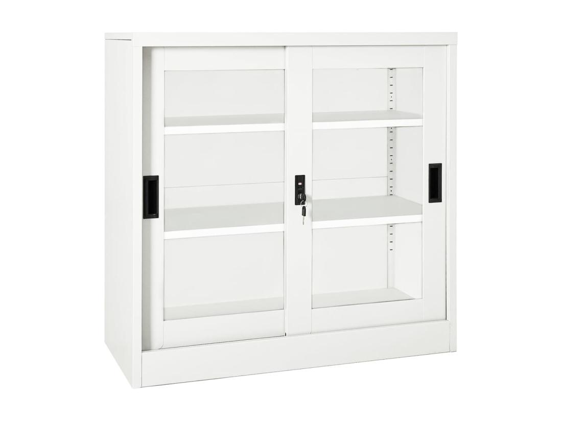 vente unique Armoire à portes coulissantes Blanc 90x40x90 cm Acier