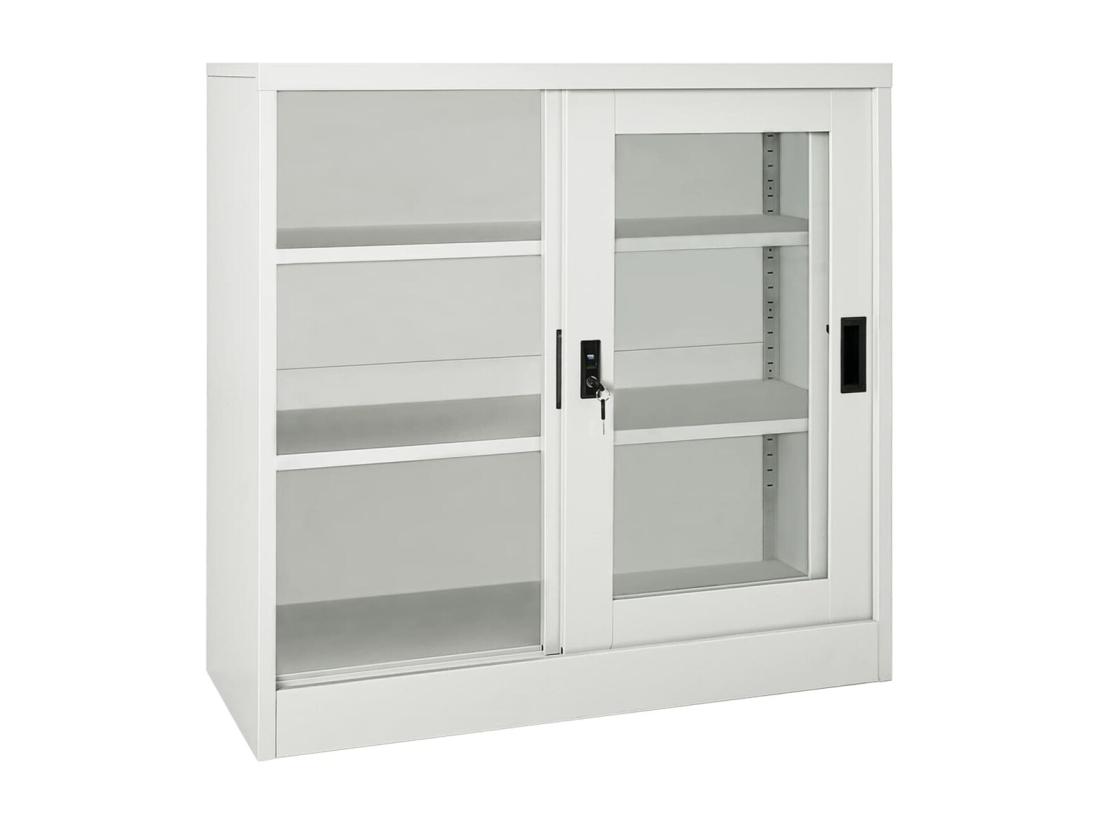 Vente Unique Armoire à Portes Coulissantes Gris Clair 90x40x90 Cm Acier