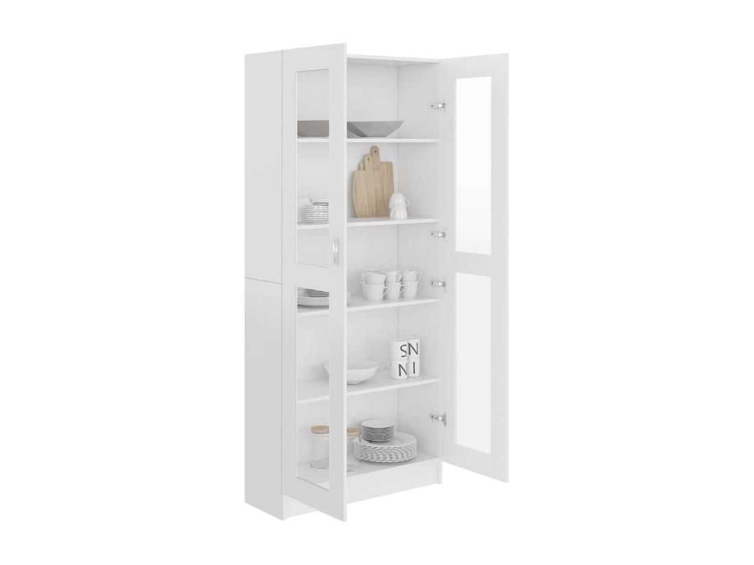 Vente Unique Armoire à Vitrine Blanc 82 5x30 5x185 5 Cm Bois D'ingénierie