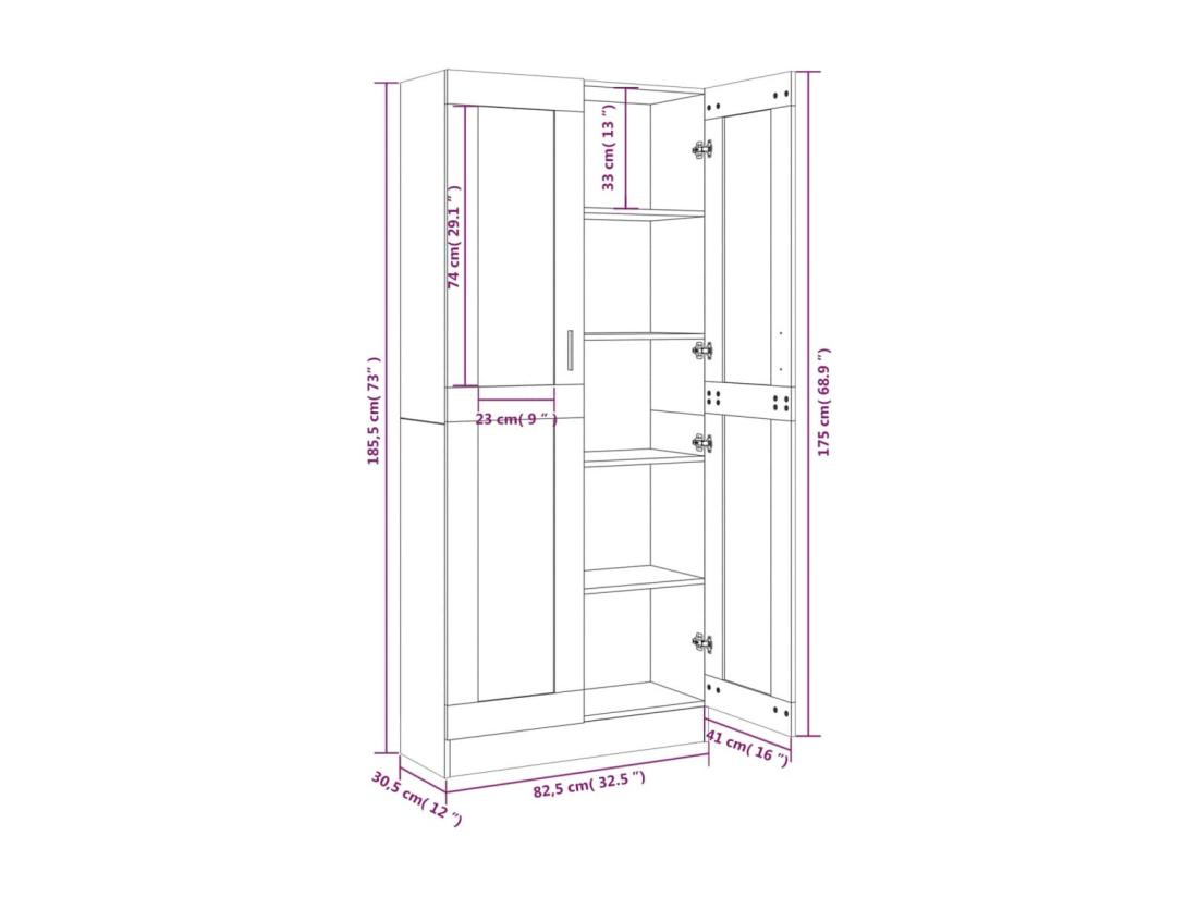 Vente Unique Armoire à Vitrine Chêne Brun 82 5x30 5x185 5cm Bois Ingénierie