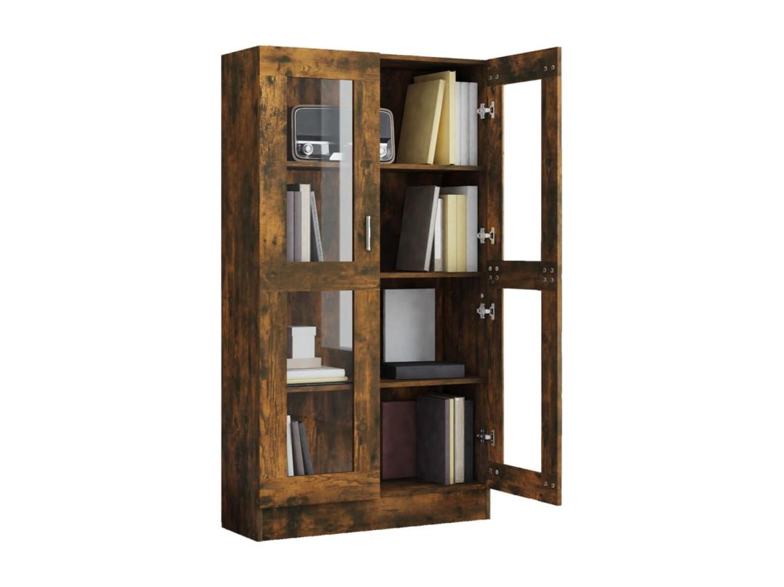 Vente Unique Armoire à Vitrine Chêne Fumé 82 5x30 5x150 Cm Bois D'ingénierie
