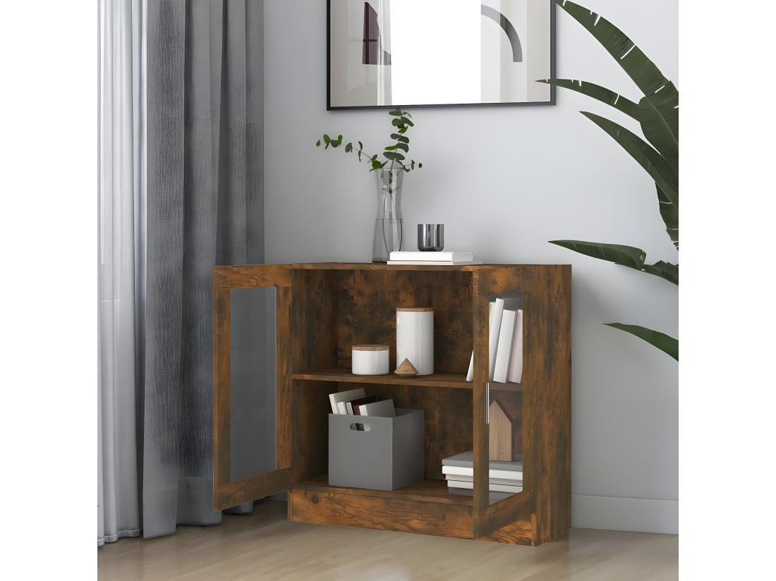 Vente Unique Armoire à Vitrine Chêne Fumé 82 5x30 5x80 Cm Bois D'ingénierie