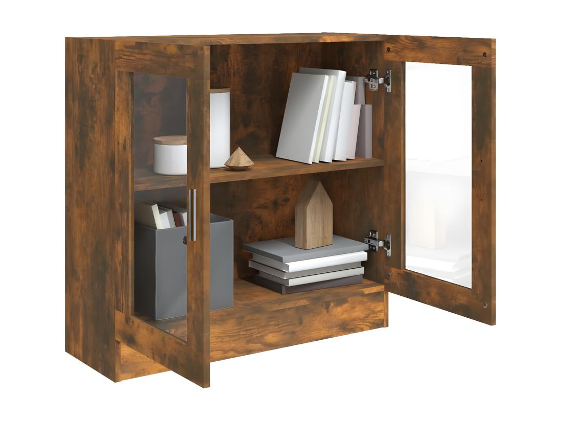 Vente Unique Armoire à Vitrine Chêne Fumé 82 5x30 5x80 Cm Bois D'ingénierie