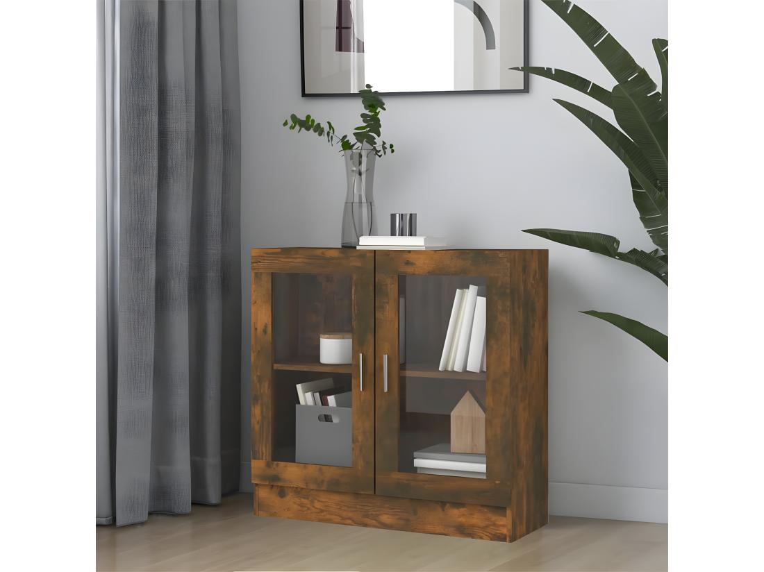 vente unique Armoire à vitrine Chêne fumé 82 5x30 5x80 cm Bois d'ingénierie
