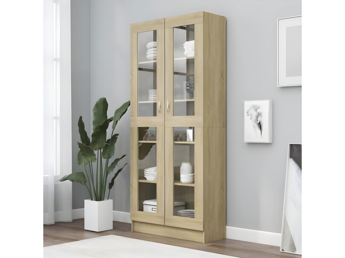 Vente Unique Armoire à Vitrine Chêne Sonoma 82 5x30 5x185 5 Cm Aggloméré