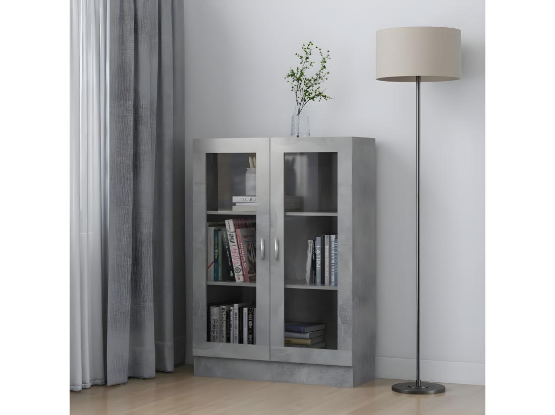 Vente Unique Armoire à Vitrine Gris Béton 82 5x30 5x115 Cm Aggloméré