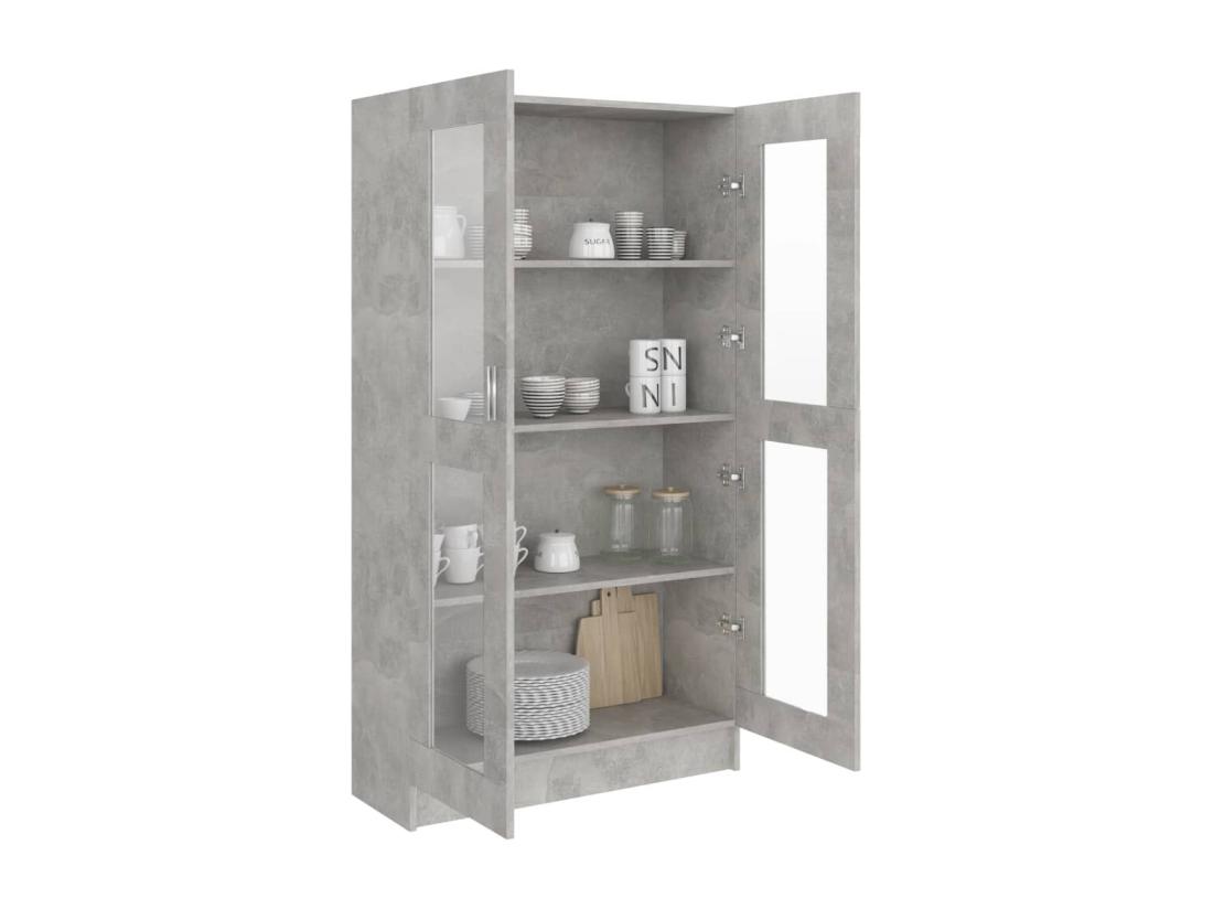 Vente Unique Armoire à Vitrine Gris Béton 82 5x30 5x150 Cm Aggloméré