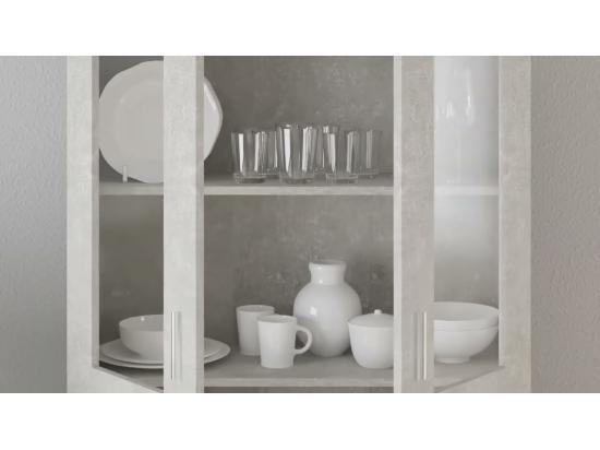 Vente Unique Armoire à Vitrine Gris Béton 82 5x30 5x150 Cm Bois D'ingénierie