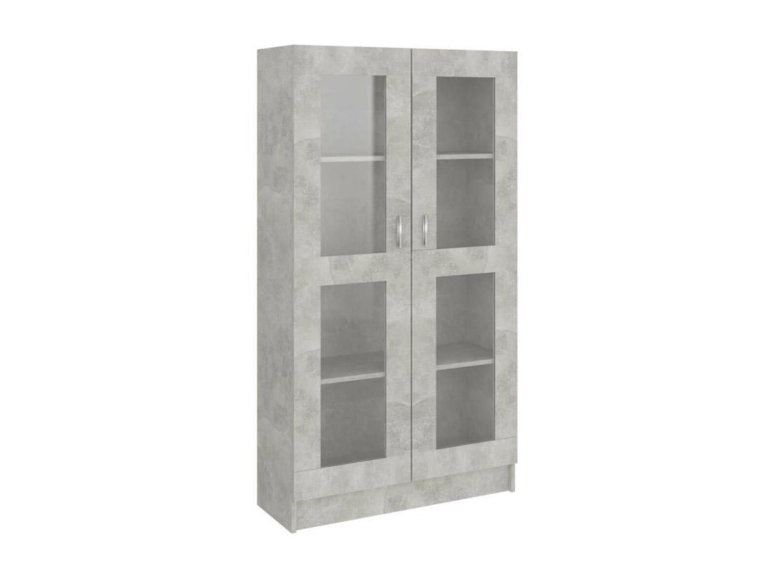 Vente Unique Armoire à Vitrine Gris Béton 82 5x30 5x150 Cm Bois D'ingénierie