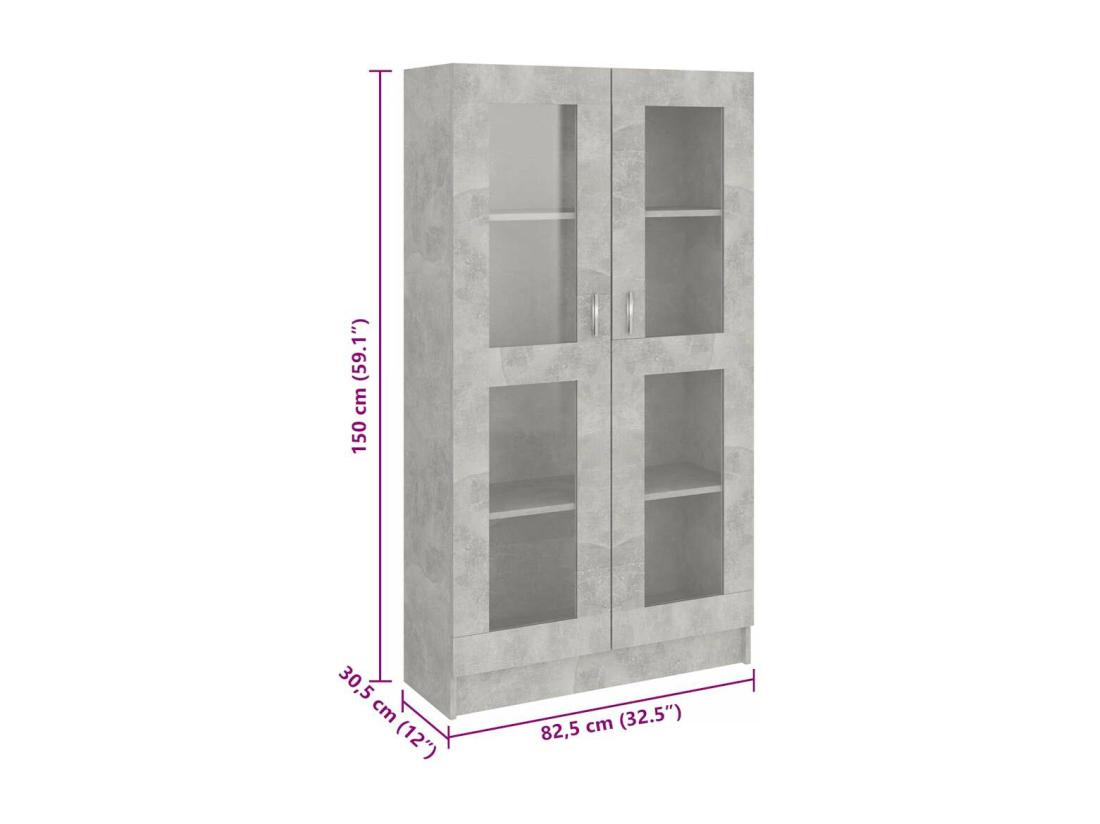 Vente Unique Armoire à Vitrine Gris Béton 82 5x30 5x150 Cm Bois D'ingénierie