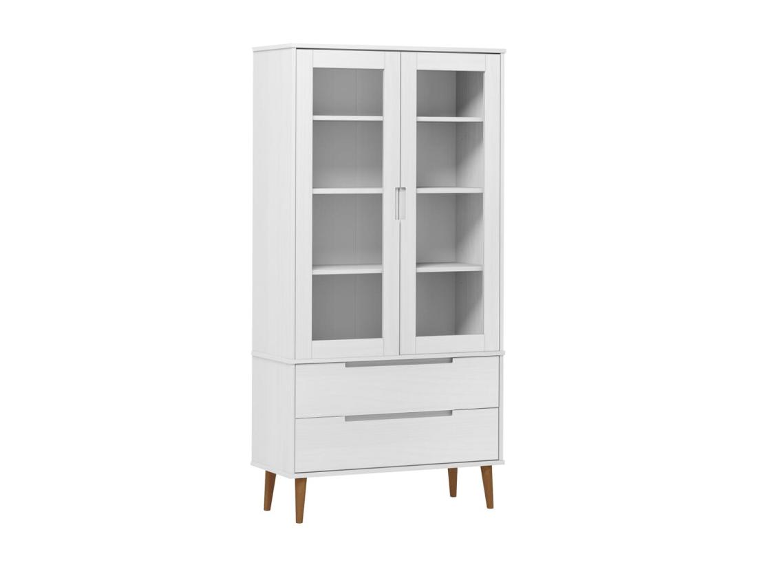 Vente Unique Armoire à Vitrine MOLDE Blanc 90x35x175 Cm Bois De Pin Massif