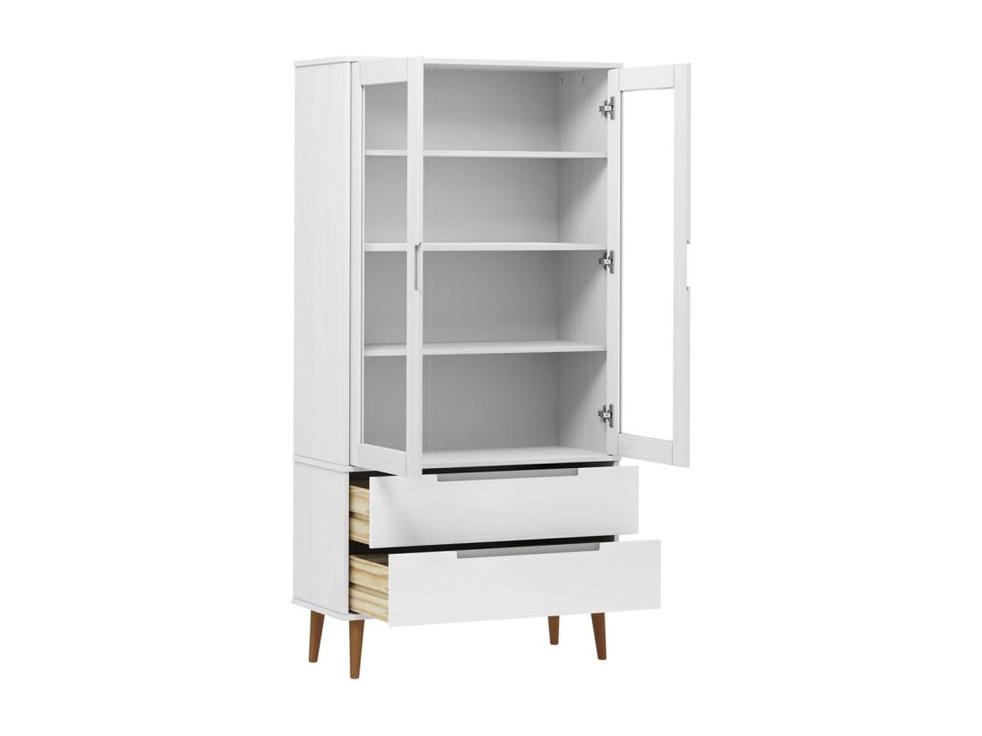 vente unique Armoire à vitrine MOLDE Blanc 90x35x175 cm Bois de pin massif