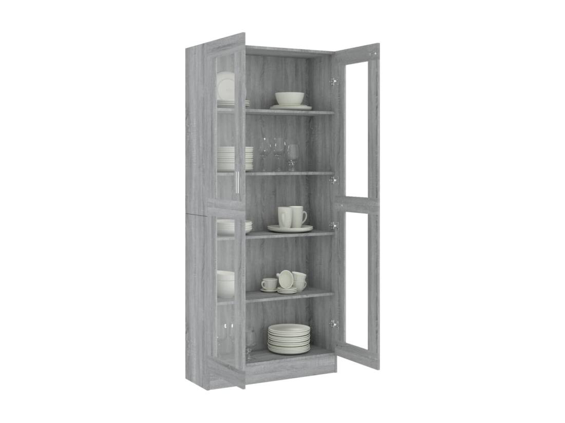 Vente Unique Armoire à Vitrine Sonoma Gris 82 5x30 5x185 5cm Bois Ingénierie
