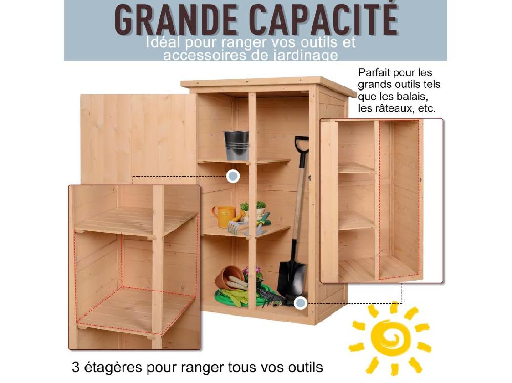 Vente Unique Armoire Abri De Jardin Remise Pour Outils - Grande Porte Verrouillable Loquet - 2 étagères - Toit Bitumé Incliné Bois De Sapin Pré-huilé