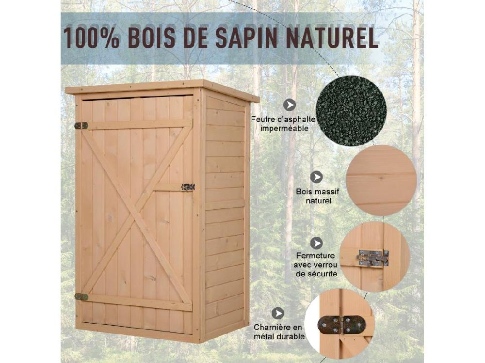 Vente Unique Armoire Abri De Jardin Remise Pour Outils - Grande Porte Verrouillable Loquet - 2 étagères - Toit Bitumé Incliné Bois De Sapin Pré-huilé