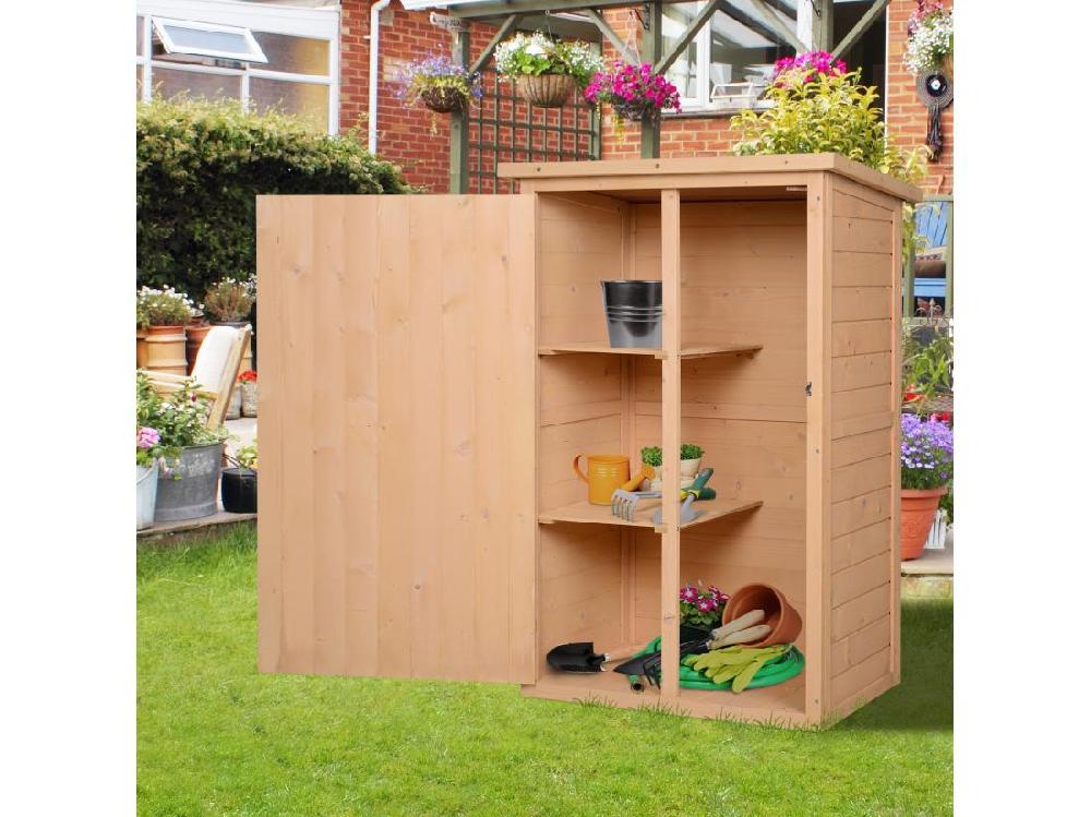 Vente Unique Armoire Abri De Jardin Remise Pour Outils - Grande Porte Verrouillable Loquet - 2 étagères - Toit Bitumé Incliné Bois De Sapin Pré-huilé