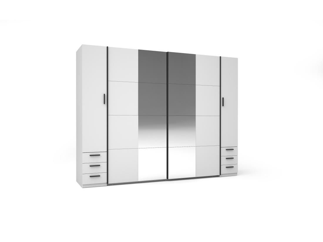 Vente Unique Armoire Avec 6 Tiroirs Et 4 Portes - Avec Miroir - L270 Cm - Blanc - ARVOLIA