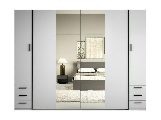Vente Unique Armoire Avec 6 Tiroirs Et 4 Portes - Avec Miroir - L270 Cm - Blanc - ARVOLIA