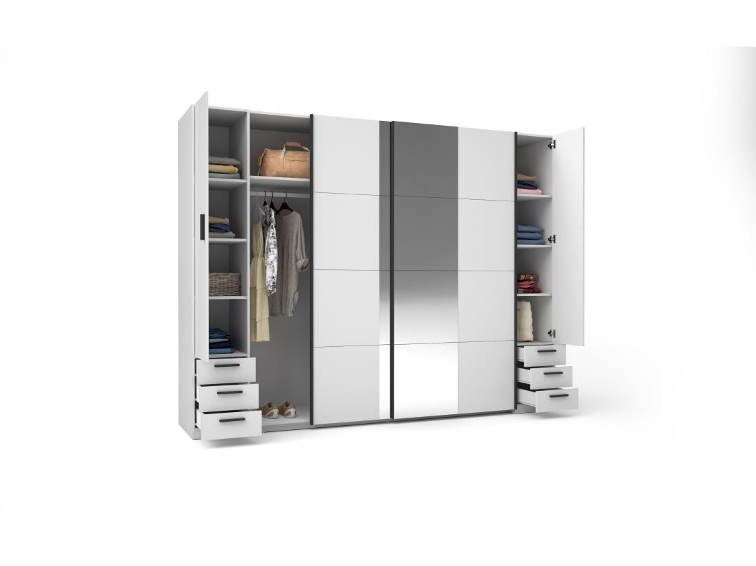 Vente Unique Armoire Avec 6 Tiroirs Et 4 Portes - Avec Miroir - L270 Cm - Blanc - ARVOLIA
