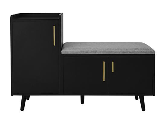 Vente Unique Armoire Banc à Chaussures Avec Trois Portes De Rangement Avec Poignées Métalliques Asymétriques Noir
