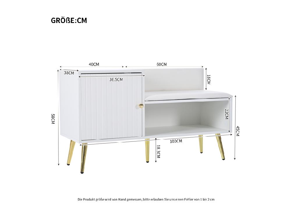 Vente Unique Armoire Banc à Chaussures Avec Trois Portes De Rangement Avec Poignées Métalliques Asymétriques Blanc
