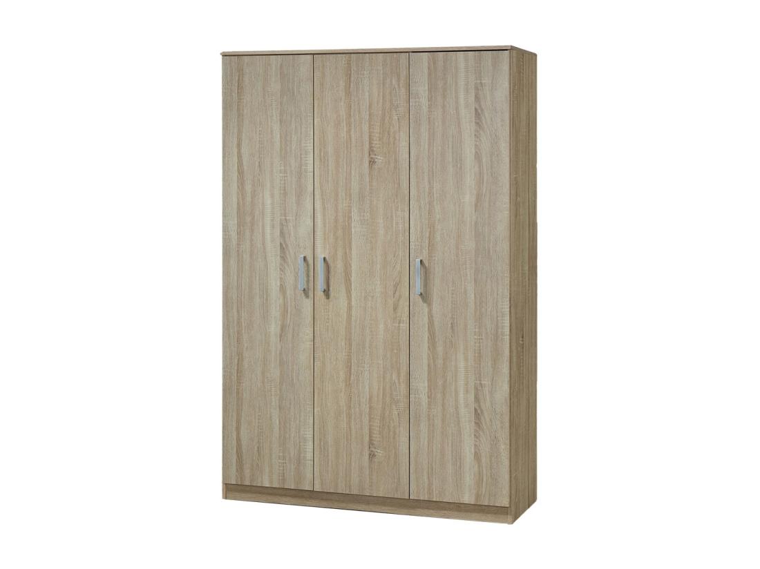 Vente Unique Armoire BERGAMA 3 Portes Chêne Sonoma Poignées Grises Style Contemporain Et Pratique