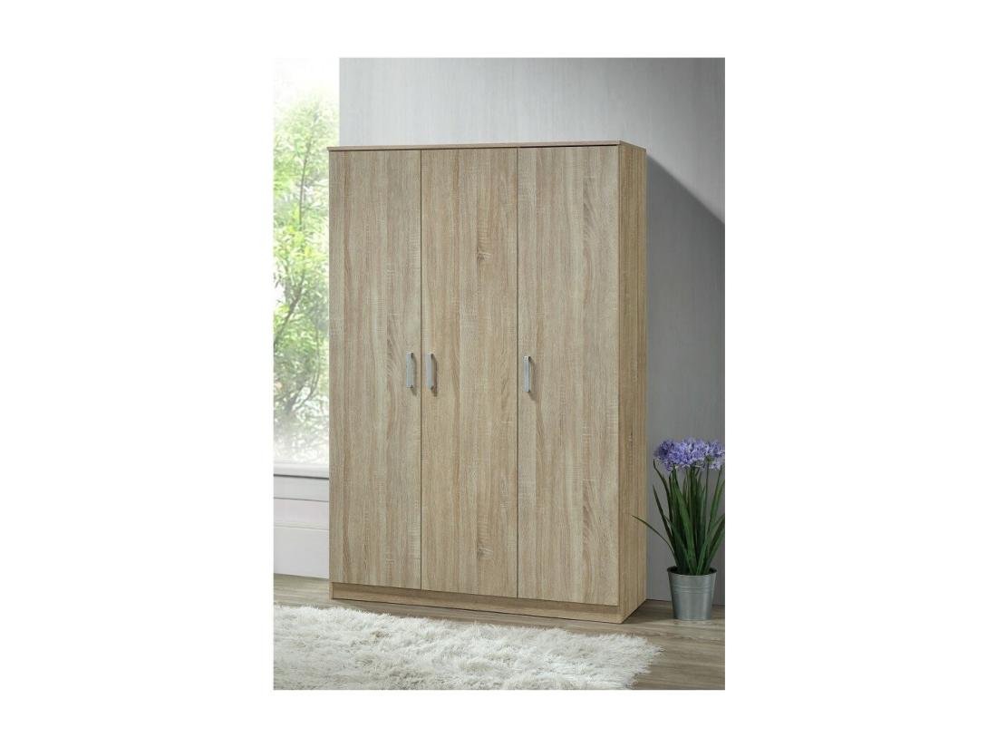 Vente Unique Armoire BERGAMA 3 Portes Chêne Sonoma Poignées Grises Style Contemporain Et Pratique