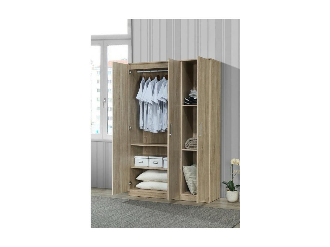Vente Unique Armoire BERGAMA 3 Portes Chêne Sonoma Poignées Grises Style Contemporain Et Pratique